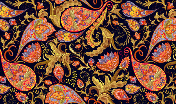 Indian paisley seamless pattern vector material ornate-seamless-paisley-pattern-vectors