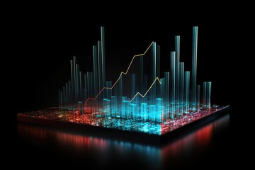 Futuristic business graph on a black background. 3d rendering, Financial graph chart hologram on a Black background, AI Generated - obrazy, fototapety, plakaty