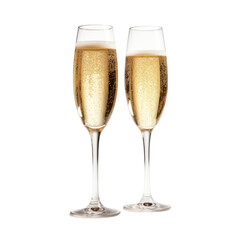 Two glasses of champagne,Champagne flute, isolated on transparent background,transparency 