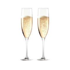 Two glasses of champagne,Champagne flute, isolated on transparent background,transparency 