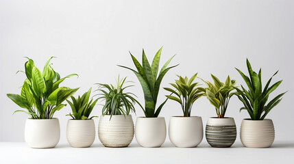 House plants in white ceramic pots to Grow in Your Office, Home, Bedroom, Kitchen and Living Room, Perfect for Clean Air. generative ai 