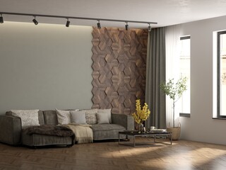 Living room with modern furniture. 3D illustration