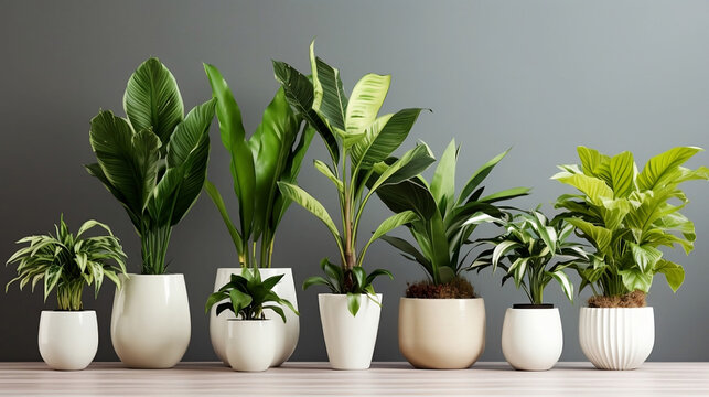 indoor plants in seramic white pots. generative ai