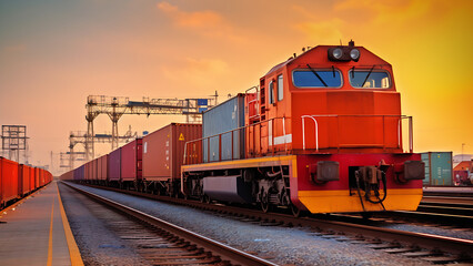 Fototapeta premium Freight train cart with containers.