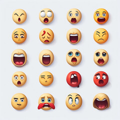set of facial expression emoji style isolated on white background. happy, smile. angry, sad, excited. generative ai