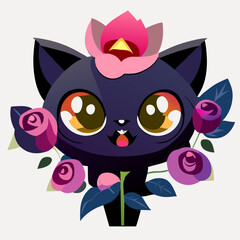 cat with flowers