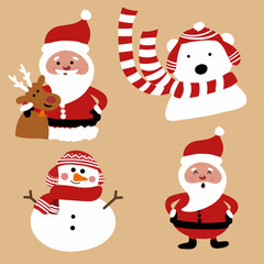 Vector illustration cute santa claus and snowman gor decoration