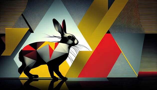Aesthetic illustration of rabbit with Bauhaus styles design, Abstract Bauhaus style background.