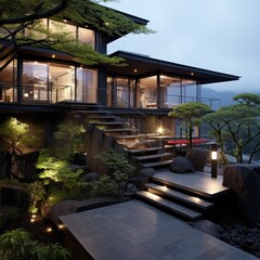Japanese style hillside house
