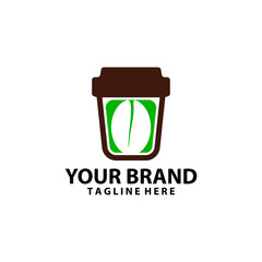 green tea coffee logo design illustration.