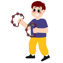 Little Boy Playing Tambourine Illustartion