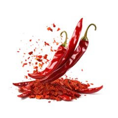 Fotobehang Falling bursting chili peppers with flakes png © MAJGraphics