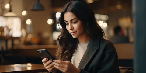 Close up of a young woman holding a smartphone - Powered by Adobe