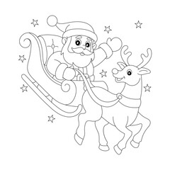 Santa Claus with Reindeer Line Art | Christmas Santa Black and White
