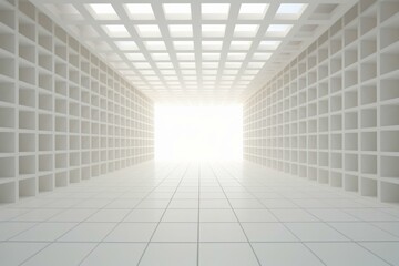 Aerial view of empty white space with a 3D perspective grid. Generative AI