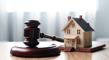 Small house model with gavel on office table
