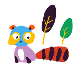 Raccoon personage in woods, paper craft or drawing
