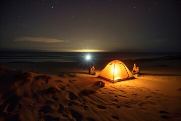 night-time beach camping. Generative AI