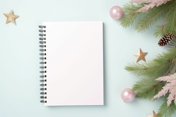 Fototapeta na wymiar pastel blank diary christmas decoration 