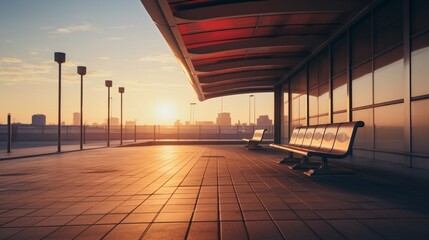 sunset in the city, Empty bus station platform under soft morning, Ai Generate 