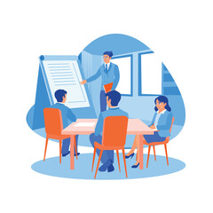 Skilled company leaders hold meetings with employees. They focused on listening to the meeting leader's explanation. Briefings concept. trend modern vector flat illustration