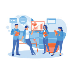 Several office staff listened to the meeting leader's briefing. Female manager planning and discussing new work projects. Briefings concept. trend modern vector flat illustration