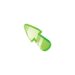 Cartoon vector glassy arrow, cursor game, element for game user interfaces, ice or stone green sign direction option
