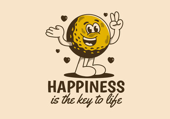 Happiness is the key to life. Mascot character illustration of golf ball with happy face