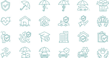 Set of line icons with insurance element. insurance doodle icon collections.