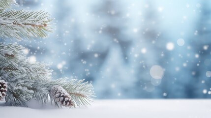 closeup of snow christmas branch with copy space christmas background 