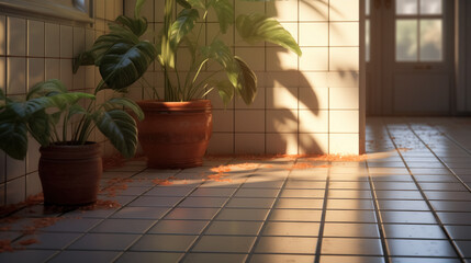 Sunlit room with potted plants.