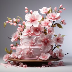 There Is Close Up Pink White Flower Cake,  Hd , On White Background 
