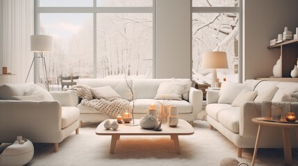 Fototapeta premium Modern interior, white modern living room