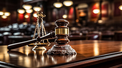 Court of Law and Justice Trial Session: Imparcial Honorable Judge Pronouncing Sentence, striking Gavel. Focus on Mallet, Hammer. Cinematic Shot of Dramatic Not Guilty Verdict. Close-up Shot.