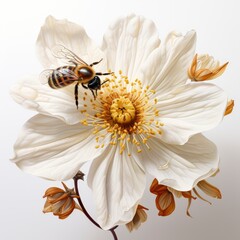 White Flower With Yellow Center That Says Bee, Hd , On White Background 
