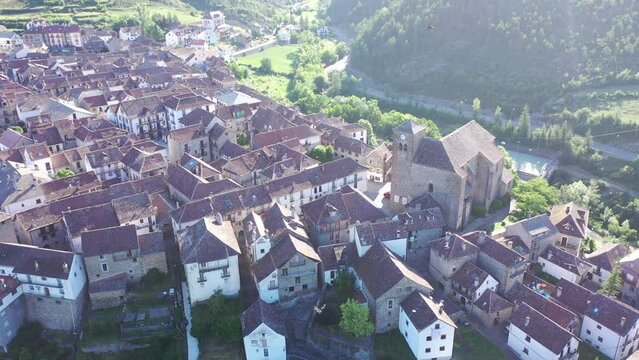 Ancient picturesque streets and houses of the Spanish city of Anso. Huesca, Aragon, Spain. High quality 4k footage