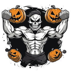 illustration of a skull bodybuilder