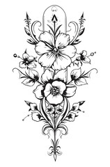 design element, black and white flower