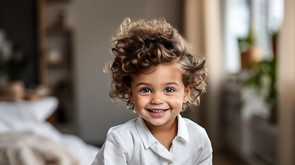 Cute happy latino kid on white background, baby portrait. Design ai