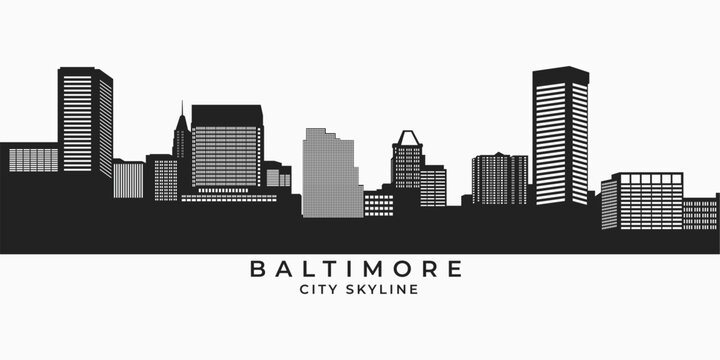Baltimore city skyline silhouette. United states skyscraper building and architecture in vector