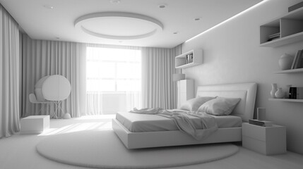 pure white all white bed room nothing around clean.Generative AI