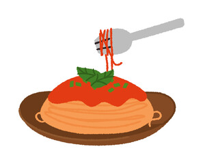 トマトスパゲッティの手書きベクターイラスト／食べ物・炭水化物