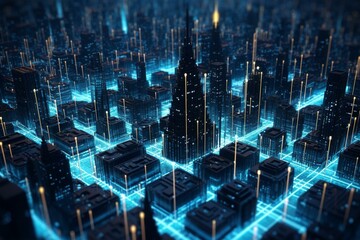 3D digital metropolis with extensive data for secure transmission on blockchain network. Generative AI