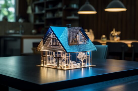 house in the night 3 rendering , Photo 3d illustration of residential building exterior