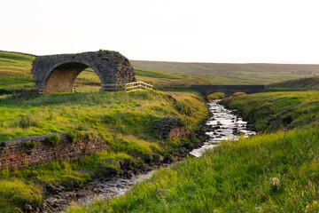 sunset over Rookhope Arch in the North Pennines Area of Outstanding Natural Beauty (ANOB), near Rookhope, Durham, UK