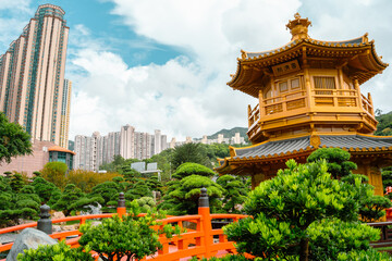 Nan Lian Garden traditional park in Hong Kong - obrazy, fototapety, plakaty