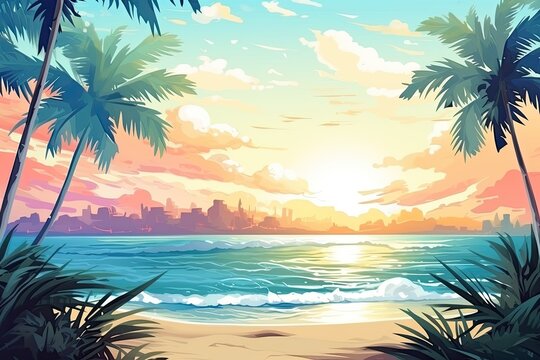 Beach Background Wallpaper: Trendy Art Digital Image for Stylish Backgrounds