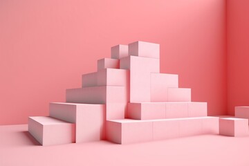 3D rendering of block steps on pink background. Generative AI