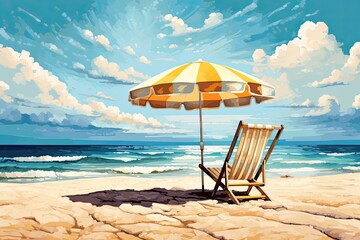 Beach Landscape: Chairs and Umbrella on Beach - Idyllic Coastal Scene