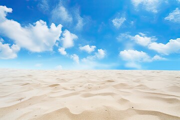 Fototapeta na wymiar Beach Landscape: Closeup of Sand on Beach and Blue Summer Sky � Stunning Seaside Scenery